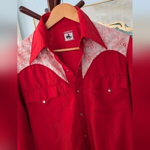 Vintage Chute #1 Red Western Mens Pearl  Snap Buttons Shirt M